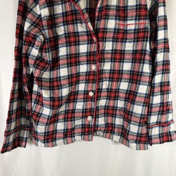 J. Crew Pajama Top Women's Large Red White Plaid Button Up 100% Cotton - Picture 4 of 10